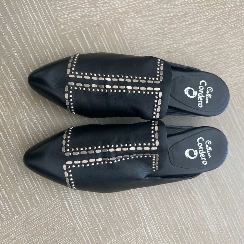 Cecilia Cordero Black Studded Slip-On Sandals